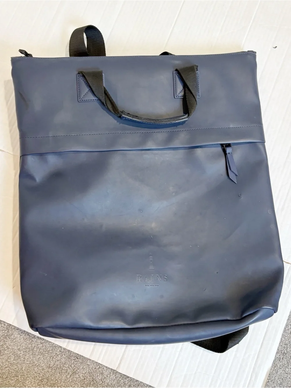 Rains 2 Way Tote Backpack Navy Blue Fair/poor Condition Polyurethane Polyester